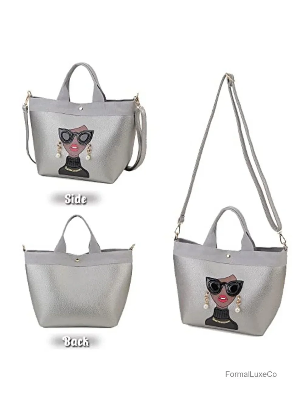 PU Leather Funky Lady Face Purse Tote Satchel Handbag Women's Shoulder Bag